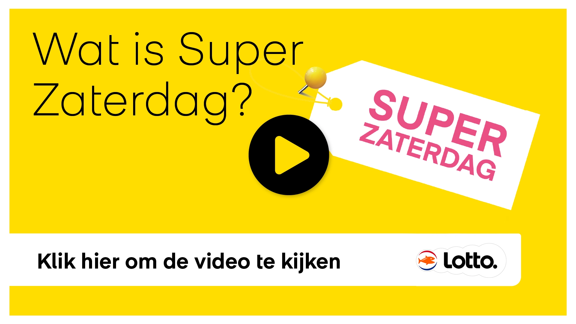 Promotie voor een video over Super Zaterdag met een speels ontwerp en een playknop.