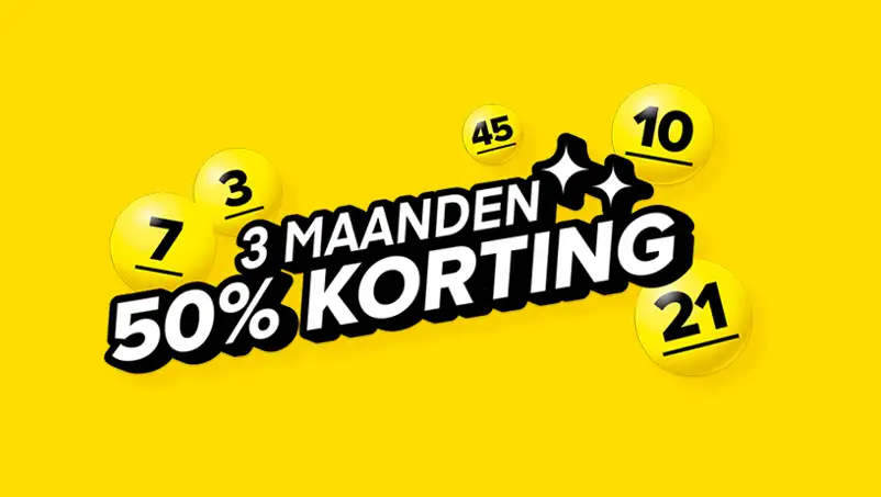 Promotie voor 50% korting gedurende 3 maanden met Lotto-ballen.