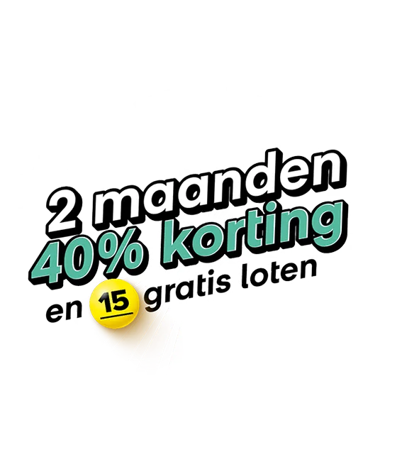 Aanbieding van 2 maanden 40% korting en 15 gratis Lotto-loten
