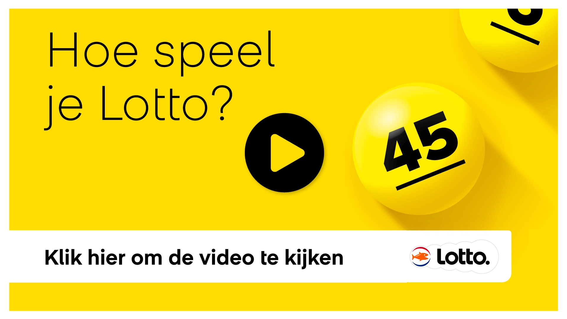 Instructievideo over hoe je Lotto speelt met een gele achtergrond en de tekst 'Hoe speel je Lotto?'